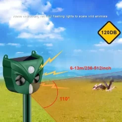 Solar Ultrasonic Animal Repeller – Motion Activated Waterproof Deterrent with Flashing LED Light for Cats Dogs Squirrels in Gardens