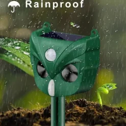 Solar Ultrasonic Animal Repeller – Motion Activated Waterproof Deterrent with Flashing LED Light for Cats Dogs Squirrels in Gardens