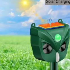 Solar Ultrasonic Animal Repeller – Motion Activated Waterproof Deterrent with Flashing LED Light for Cats Dogs Squirrels in Gardens