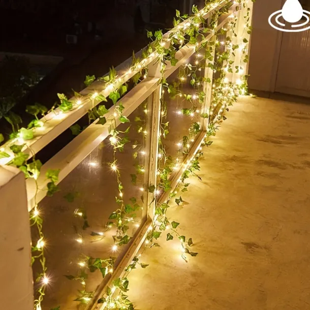 Solar Vine String Lights Ivy Lights LED Artificial Rattan Green Plant LED Solar String Light Outdoor Waterproof Led String Hanging Lights for Yard Fence Wall Hanging Wedding Decoration