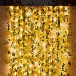 Solar Vine String Lights Ivy Lights LED Artificial Rattan Green Plant LED Solar String Light Outdoor Waterproof Led String Hanging Lights for Yard Fence Wall Hanging Wedding Decoration