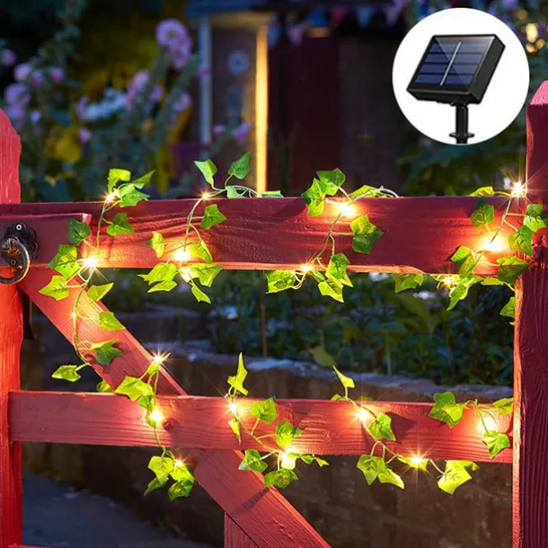 Solar Vine String Lights Ivy Lights LED Artificial Rattan Green Plant LED Solar String Light Outdoor Waterproof Led String Hanging Lights for Yard Fence Wall Hanging Wedding Decoration