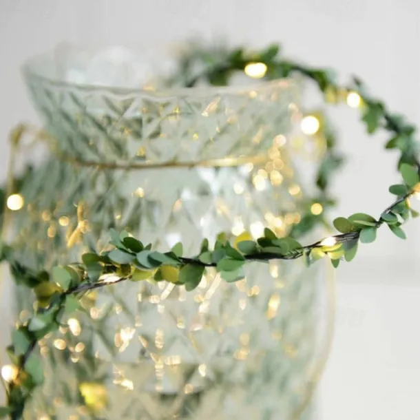 Solar Vine String Lights Ivy Lights LED Artificial Rattan Green Plant LED Solar String Light Outdoor Waterproof Led String Hanging Lights for Yard Fence Wall Hanging Wedding Decoration