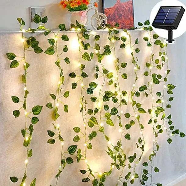 Solar Vine String Lights Ivy Lights LED Artificial Rattan Green Plant LED Solar String Light Outdoor Waterproof Led String Hanging Lights for Yard Fence Wall Hanging Wedding Decoration