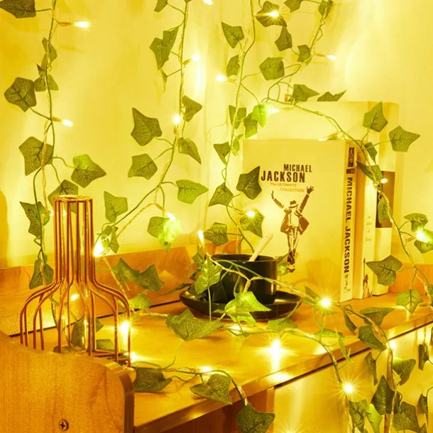 Solar Vine String Lights Ivy Lights LED Artificial Rattan Green Plant LED Solar String Light Outdoor Waterproof Led String Hanging Lights for Yard Fence Wall Hanging Wedding Decoration