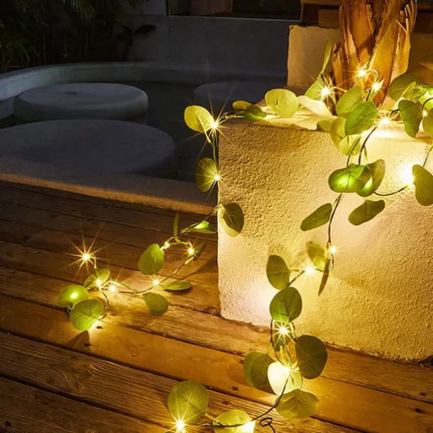 Solar Vine String Lights Ivy Lights LED Artificial Rattan Green Plant LED Solar String Light Outdoor Waterproof Led String Hanging Lights for Yard Fence Wall Hanging Wedding Decoration