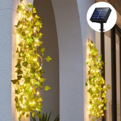 Solar Vine String Lights Ivy Lights LED Artificial Rattan Green Plant LED Solar String Light Outdoor Waterproof Led String Hanging Lights for Yard Fence Wall Hanging Wedding Decoration