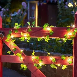 Solar Vine String Lights Ivy Lights LED Artificial Rattan Green Plant LED Solar String Light Outdoor Waterproof Led String Hanging Lights for Yard Fence Wall Hanging Wedding Decoration