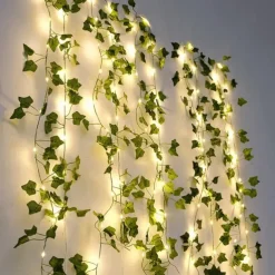 Solar Vine String Lights Ivy Lights LED Artificial Rattan Green Plant LED Solar String Light Outdoor Waterproof Led String Hanging Lights for Yard Fence Wall Hanging Wedding Decoration