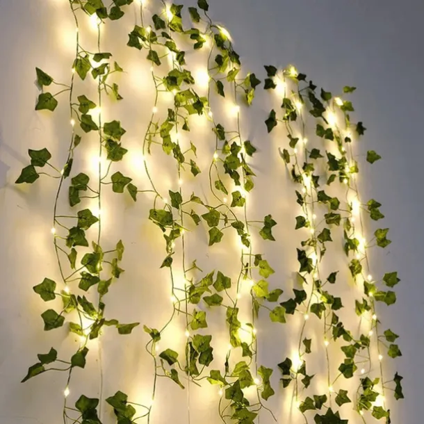 Solar Vine String Lights Ivy Lights LED Artificial Rattan Green Plant LED Solar String Light Outdoor Waterproof Led String Hanging Lights for Yard Fence Wall Hanging Wedding Decoration