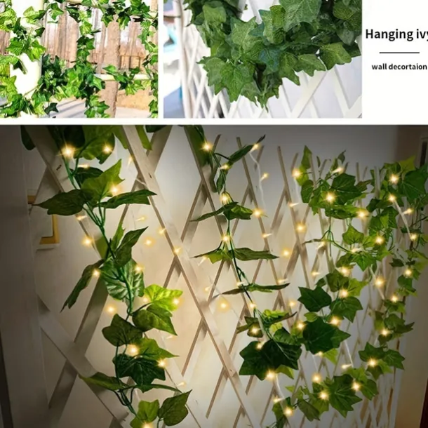 Solar Vine String Lights Ivy Lights LED Artificial Rattan Green Plant LED Solar String Light Outdoor Waterproof Led String Hanging Lights for Yard Fence Wall Hanging Wedding Decoration