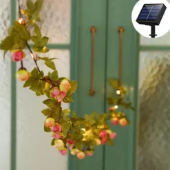 Solar Vine String Lights Ivy Lights LED Artificial Rattan Green Plant LED Solar String Light Outdoor Waterproof Led String Hanging Lights for Yard Fence Wall Hanging Wedding Decoration