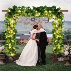 Solar Vine String Lights Ivy Lights LED Artificial Rattan Green Plant LED Solar String Light Outdoor Waterproof Led String Hanging Lights for Yard Fence Wall Hanging Wedding Decoration