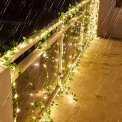 Solar Vine String Lights Ivy Lights LED Artificial Rattan Green Plant LED Solar String Light Outdoor Waterproof Led String Hanging Lights for Yard Fence Wall Hanging Wedding Decoration