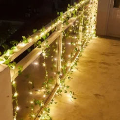 Solar Vine String Lights Ivy Lights LED Artificial Rattan Green Plant LED Solar String Light Outdoor Waterproof Led String Hanging Lights for Yard Fence Wall Hanging Wedding Decoration