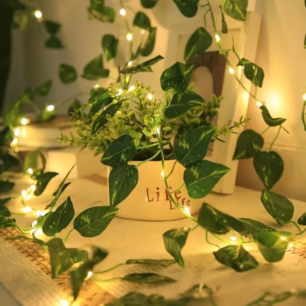Solar Vine String Lights Ivy Lights LED Artificial Rattan Green Plant LED Solar String Light Outdoor Waterproof Led String Hanging Lights for Yard Fence Wall Hanging Wedding Decoration