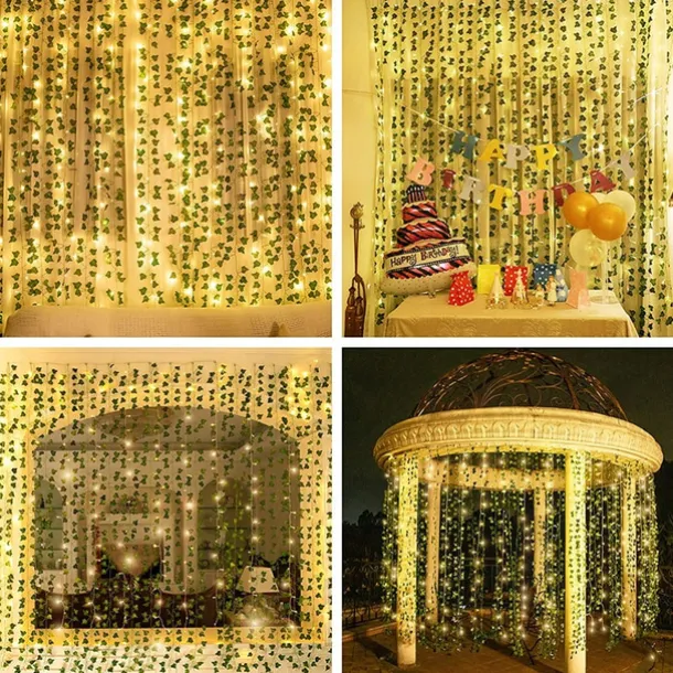 Solar Vine String Lights Ivy Lights LED Artificial Rattan Green Plant LED Solar String Light Outdoor Waterproof Led String Hanging Lights for Yard Fence Wall Hanging Wedding Decoration