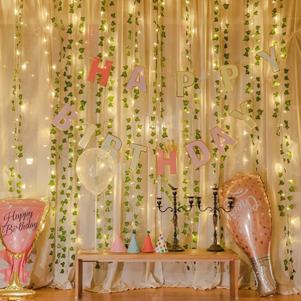 Solar Vine String Lights Ivy Lights LED Artificial Rattan Green Plant LED Solar String Light Outdoor Waterproof Led String Hanging Lights for Yard Fence Wall Hanging Wedding Decoration