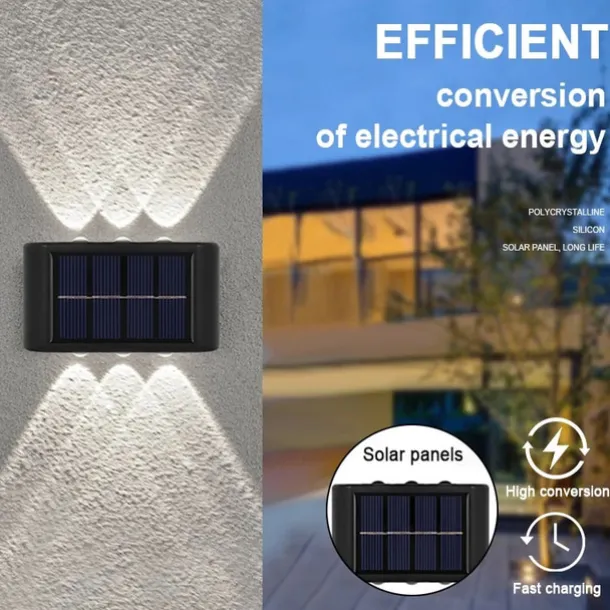 Solar Wall Lamp Glow Up and Down 6 LEDs Outdoor Waterproof Courtyard Light Outdoor Villa Wall Fence Porch Lighting Decoration Solar Wall Washing Lights