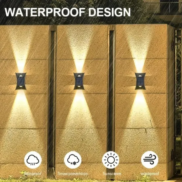 Solar Wall Light - Durable UP & Down Illumination, Waterproof IP65, Outdoor Fence, Garden, Porch, Garage Lighting 1/2pcs
