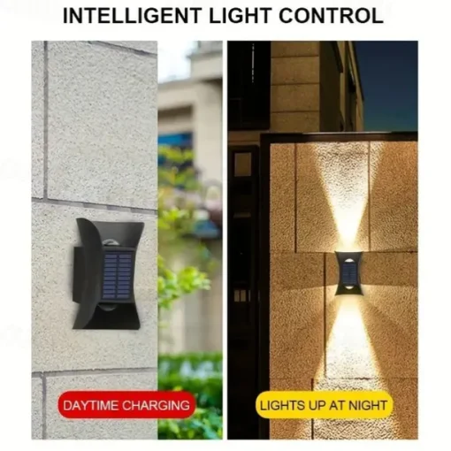 Solar Wall Light - Durable UP & Down Illumination, Waterproof IP65, Outdoor Fence, Garden, Porch, Garage Lighting 1/2pcs