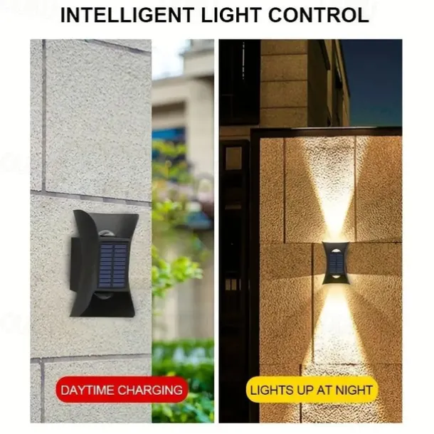 Solar Wall Light - Durable UP & Down Illumination, Waterproof IP65, Outdoor Fence, Garden, Porch, Garage Lighting 1/2pcs