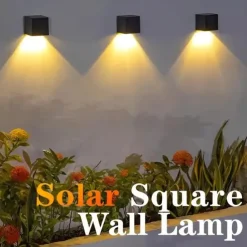 Solar Wall Lights Waterproof Outdoor Warm White/RGB LED Decor Lighting for Yard Garden and Exterior Walls Outdoor Solar Fence Lights 2pcs