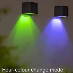 Solar Wall Lights Waterproof Outdoor Warm White/RGB LED Decor Lighting for Yard Garden and Exterior Walls Outdoor Solar Fence Lights 2pcs