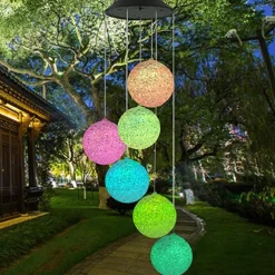 Solar Wind Chime Light Outdoor Lights Waterproof Colorful LED Ball Light Outdoor Hanging Lamp Balcony Garden Patio Room Decoration IP65 LED Solar Garden Light