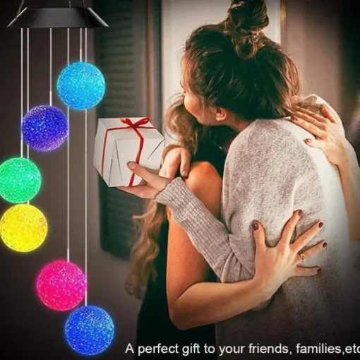 Solar Wind Chime Light Outdoor Lights Waterproof Colorful LED Ball Light Outdoor Hanging Lamp Balcony Garden Patio Room Decoration IP65 LED Solar Garden Light