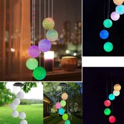Solar Wind Chime Light Outdoor Lights Waterproof Colorful LED Ball Light Outdoor Hanging Lamp Balcony Garden Patio Room Decoration IP65 LED Solar Garden Light