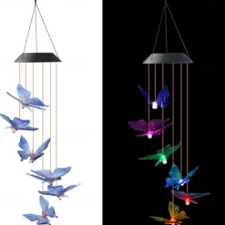 Solar Wind Chimes LED Outdoor Light Changing Butterfly Lights Outdoor Solar Waterproof 6LEDs Wind Chimes Solar Powered Lights for Home Garden Patio Window Decoration