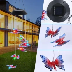 Solar Wind Chimes LED Outdoor Light Changing Butterfly Lights Outdoor Solar Waterproof 6LEDs Wind Chimes Solar Powered Lights for Home Garden Patio Window Decoration