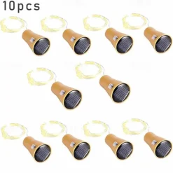 Solar Wine Bottle String Lights Outdoor Wedding Decoration 2m 20LED Fairy Lights with Cork Waterproof Christmas Light Copper Garland Patio Garden String Lights 10pcs 6pcs 2pcs