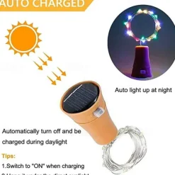Solar Wine Bottle String Lights Outdoor Wedding Decoration 2m 20LED Fairy Lights with Cork Waterproof Christmas Light Copper Garland Patio Garden String Lights 10pcs 6pcs 2pcs
