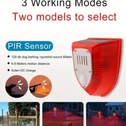 Solar-Powered Animal Repellent Alarm with Dog Barking, Gunfire Sound & SOS Light - Waterproof, Rechargeable for Home, Farm & Outdoor Use