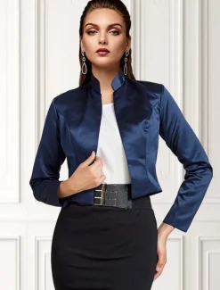 Solid Coats / Jackets Satin Wedding / Party Evening / Casual Wedding Guest Wraps / Bolero With Draping / Solid dress to impress