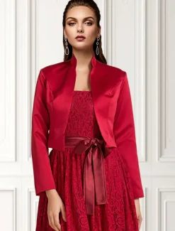 Solid Coats / Jackets Satin Wedding / Party Evening / Casual Wedding Guest Wraps / Bolero With Draping / Solid dress to impress
