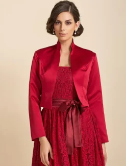 Solid Coats / Jackets Satin Wedding / Party Evening / Casual Wedding Guest Wraps / Bolero With Draping / Solid dress to impress