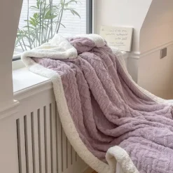 Solid Color Thickened Warm Double Layer Lamb Cashmere Jacquard Blanket Office Nap Blanket Sofa Warmer Super Soft Blankets