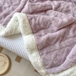 Solid Color Thickened Warm Double Layer Lamb Cashmere Jacquard Blanket Office Nap Blanket Sofa Warmer Super Soft Blankets