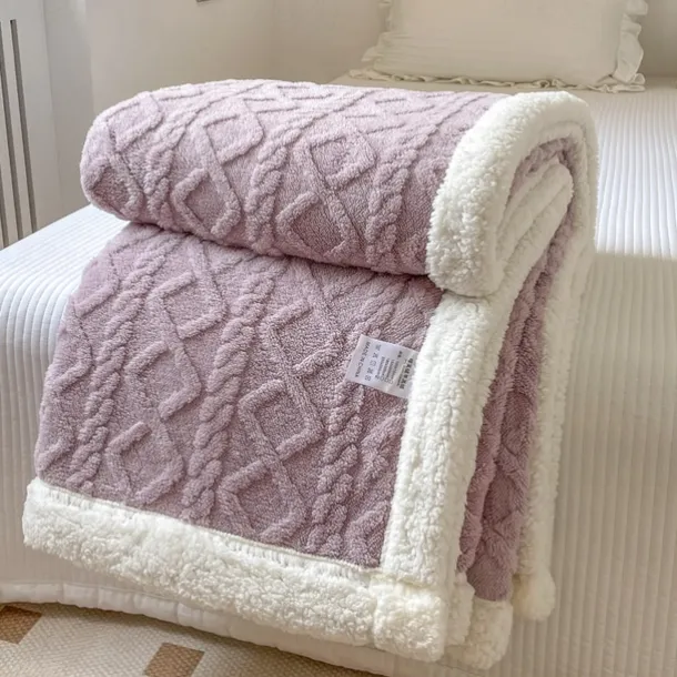 Solid Color Thickened Warm Double Layer Lamb Cashmere Jacquard Blanket Office Nap Blanket Sofa Warmer Super Soft Blankets
