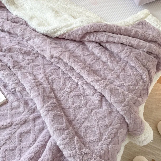 Solid Color Thickened Warm Double Layer Lamb Cashmere Jacquard Blanket Office Nap Blanket Sofa Warmer Super Soft Blankets