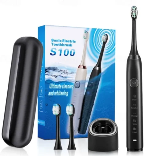 Sonic Electric Toothbrush Wireless Charging 5 Brushing Modes With Travel Box Brush Head Dust Cover 3 Replacement Soft Bristle Brush Heads