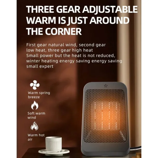 Space Heater 1200W Electric Heater Indoor Portable Thermostat PTC Fast Heating Chamber Small Heater with Heating and Fan Mode