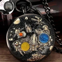 Space Series Music Pocket Watch Men with Chain Retro Vintage Fashion Clock Women Music Necklace Watches Unique Couples Collectibles Gift
