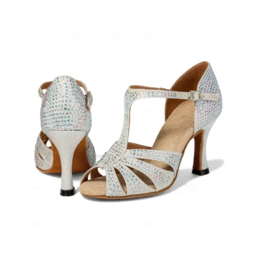 Sparkling Rhinestone Ballroom Dance Sandals – Latin Salsa High Heel Shoes for Women