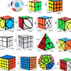 Speed Cube Set, 15 Pack Cube Bundle 2x2 4x4 5x5 Megaminx Pyramid Skew Ivy Windmill Fisher Axis Dino Mirror Cube Magic Rainbow Ball Sticker Cube Puzzle Collection for Festive