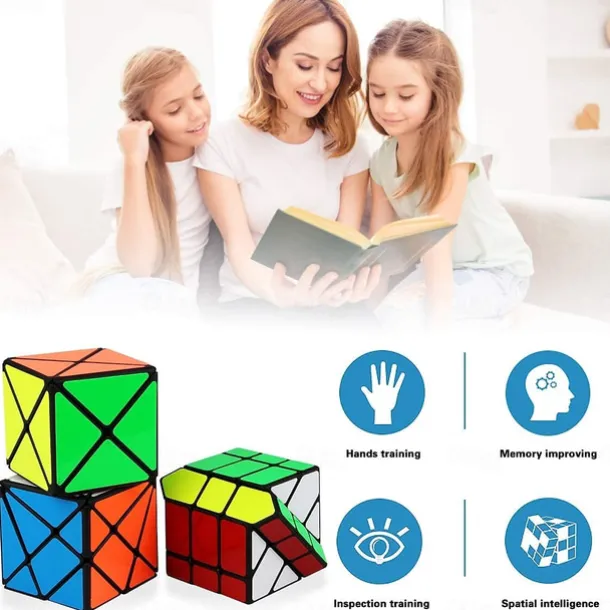 Speed Cube Set, 15 Pack Cube Bundle 2x2 4x4 5x5 Megaminx Pyramid Skew Ivy Windmill Fisher Axis Dino Mirror Cube Magic Rainbow Ball Sticker Cube Puzzle Collection for Festive