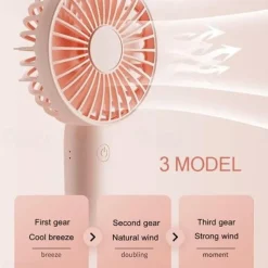 3-Speed Portable Handheld Mini Fan – USB Rechargeable Personal Fan with 1200mAh Battery for Indoor and Outdoor Use